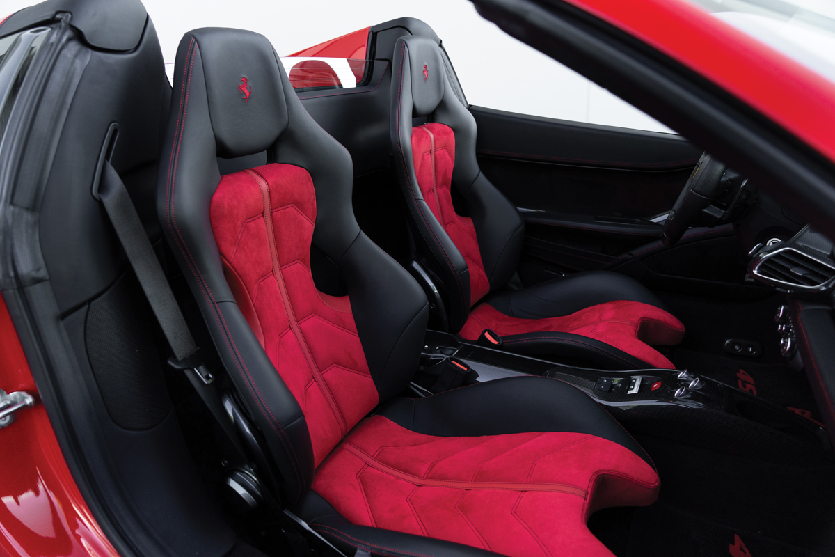 Interior of 2013 Ferrari 458 Spider offered at RM Sotheby’s Monterey live auction 2019